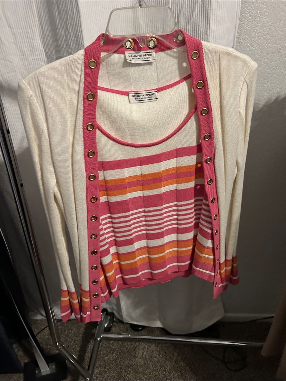 St. John’s Bay Cream Cardigan & Pink Striped Shell Set